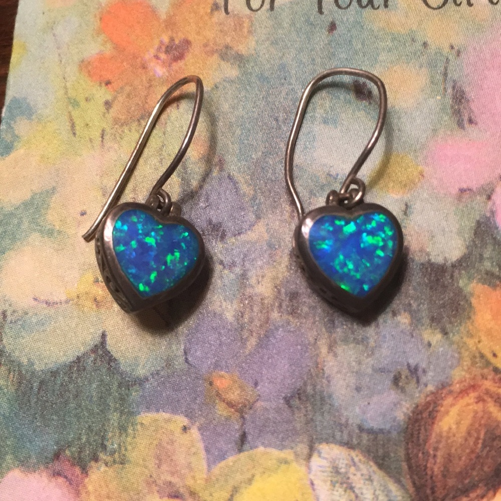 Blue Opal Heart Earrings💙
